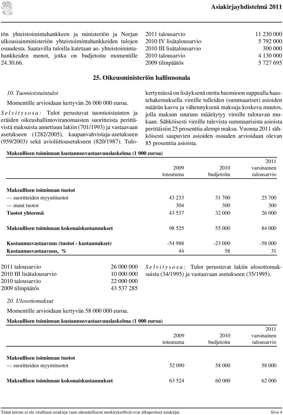 Tuomioistuintulot Momentille arvioidaan kertyvän 26 000 000 euroa. 25.