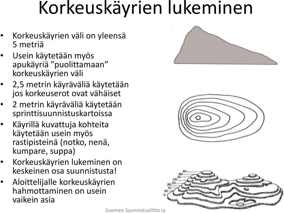 sprinttisuunnistuskartoissa Käyrillä kuvattuja kohteita käytetään usein myös rastipisteinä (notko, nenä, kumpare, suppa)