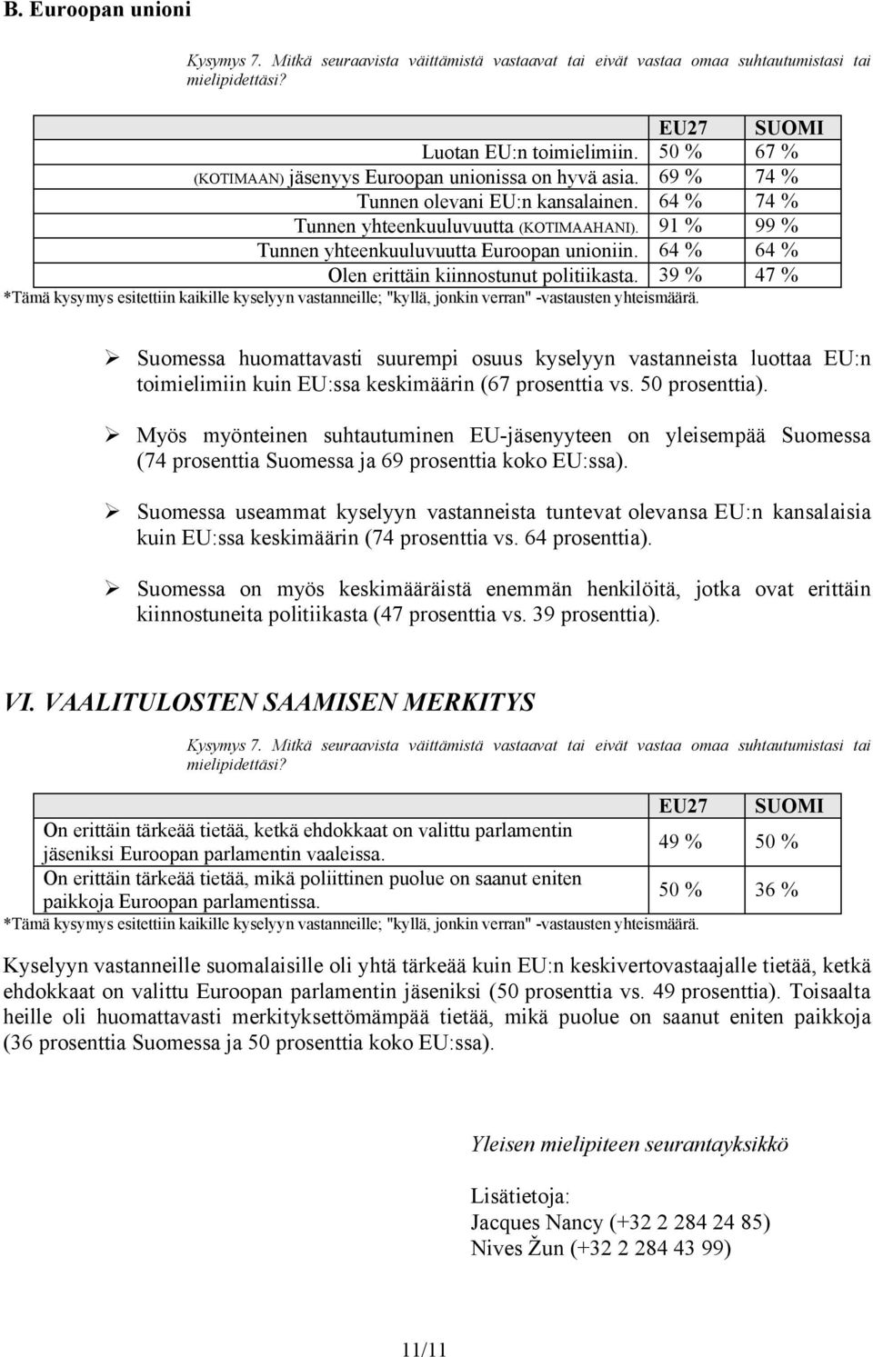 91 % 99 % Tunnen yhteenkuuluvuutta Euroopan unioniin. 64 % 64 % Olen erittäin kiinnostunut politiikasta.