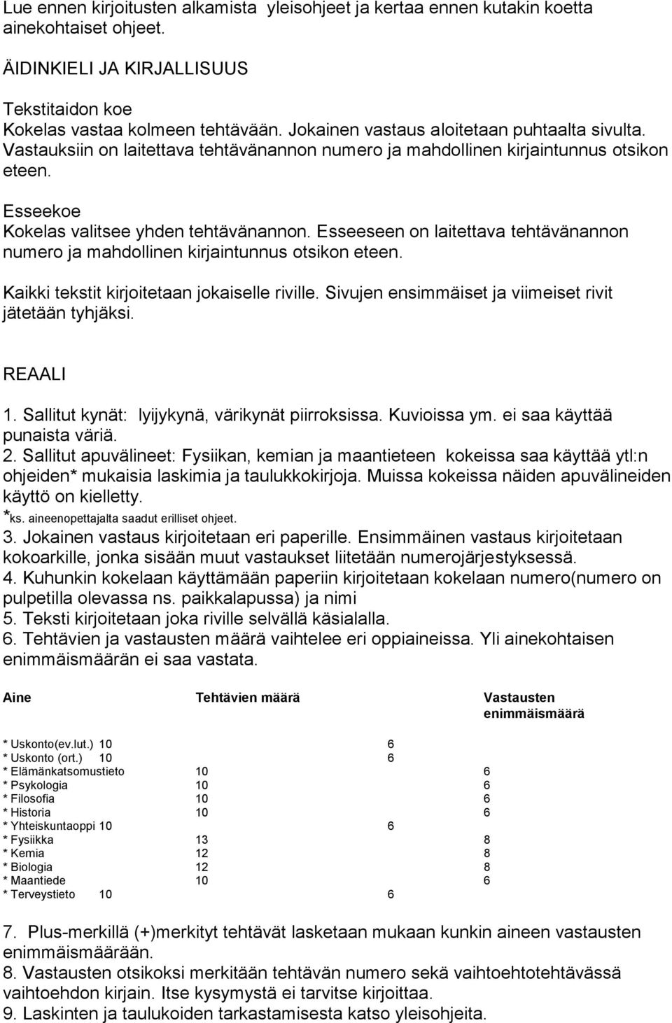 Esseeseen on laitettava tehtävänannon numero ja mahdollinen kirjaintunnus otsikon eteen. Kaikki tekstit kirjoitetaan jokaiselle riville. Sivujen ensimmäiset ja viimeiset rivit jätetään tyhjäksi.