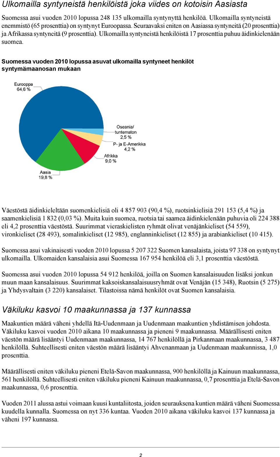 Ulkomailla syntyneistä henkilöistä 17 prosenttia puhuu äidinkielenään suomea.