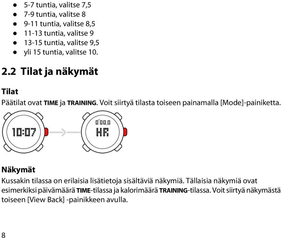 Voit siirtyä tilasta toiseen painamalla [Mode]-painiketta.