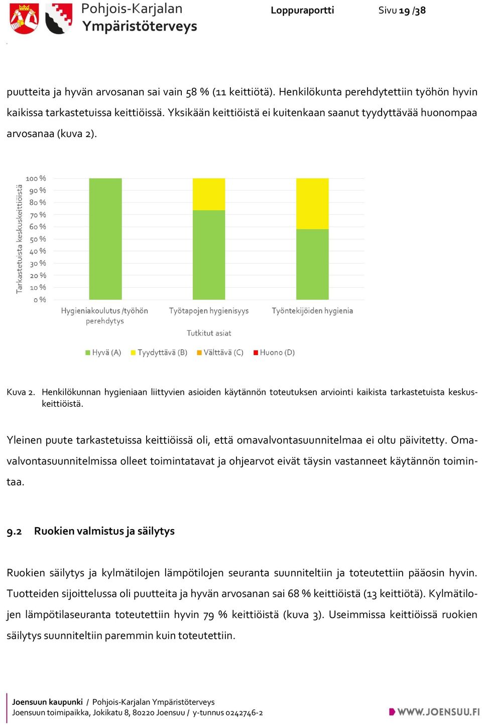 Henkilökunnan hygieniaan liittyvien asioiden käytännön toteutuksen arviointi kaikista tarkastetuista keskuskeittiöistä.