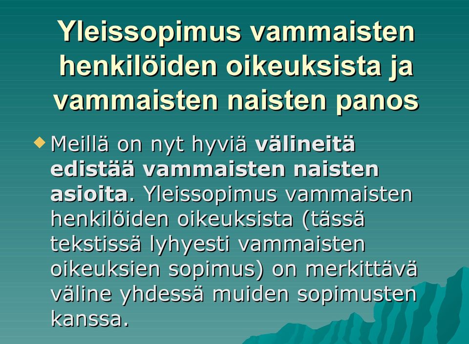 . Yleissopimus vammaisten henkilöiden oikeuksista (tässä tekstissä lyhyesti