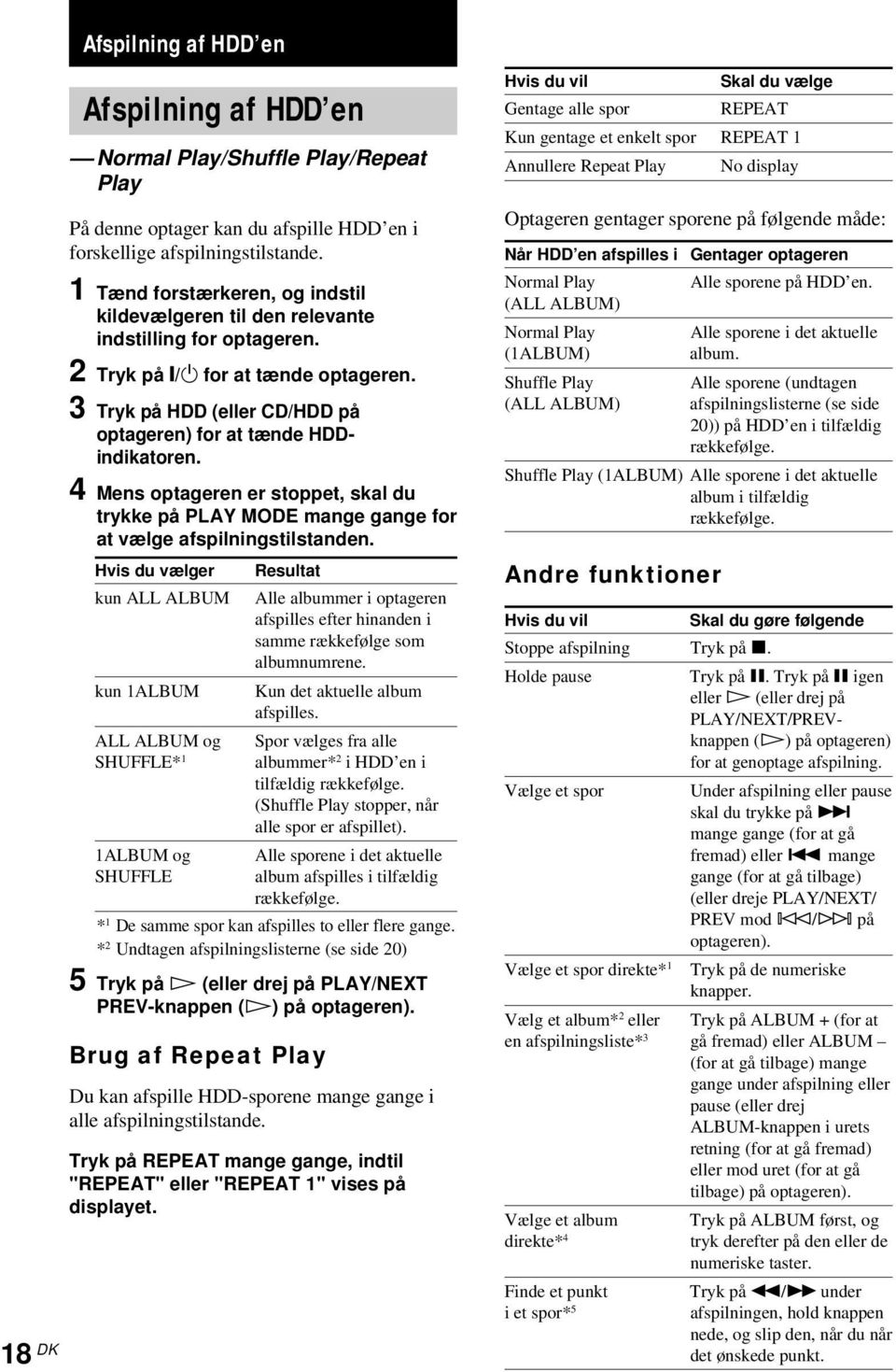 4 Mens optageren er stoppet, skal du trykke på PLAY MODE mange gange for at vælge afspilningstilstanden.