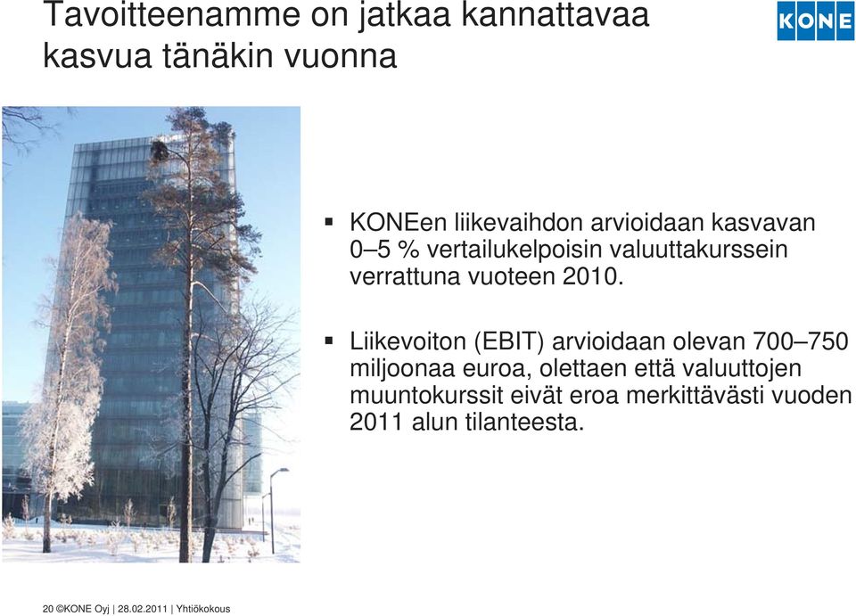 Liikevoiton (EBIT) arvioidaan olevan 700 750 miljoonaa euroa, olettaen että valuuttojen