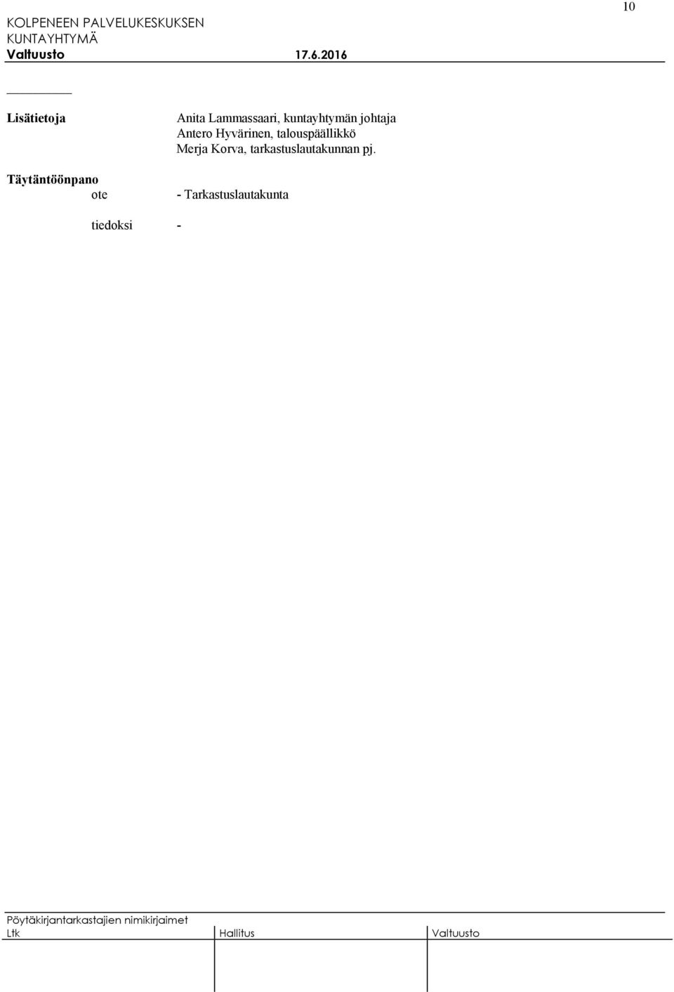 Korva, tarkastuslautakunnan