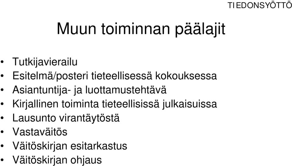 Kirjallinen toiminta tieteellisissä julkaisuissa Lausunto