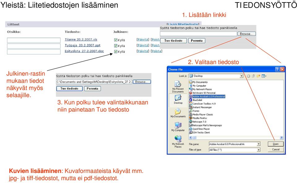 3. Kun polku tulee valintaikkunaan niin painetaan Tuo tiedosto Kuvien