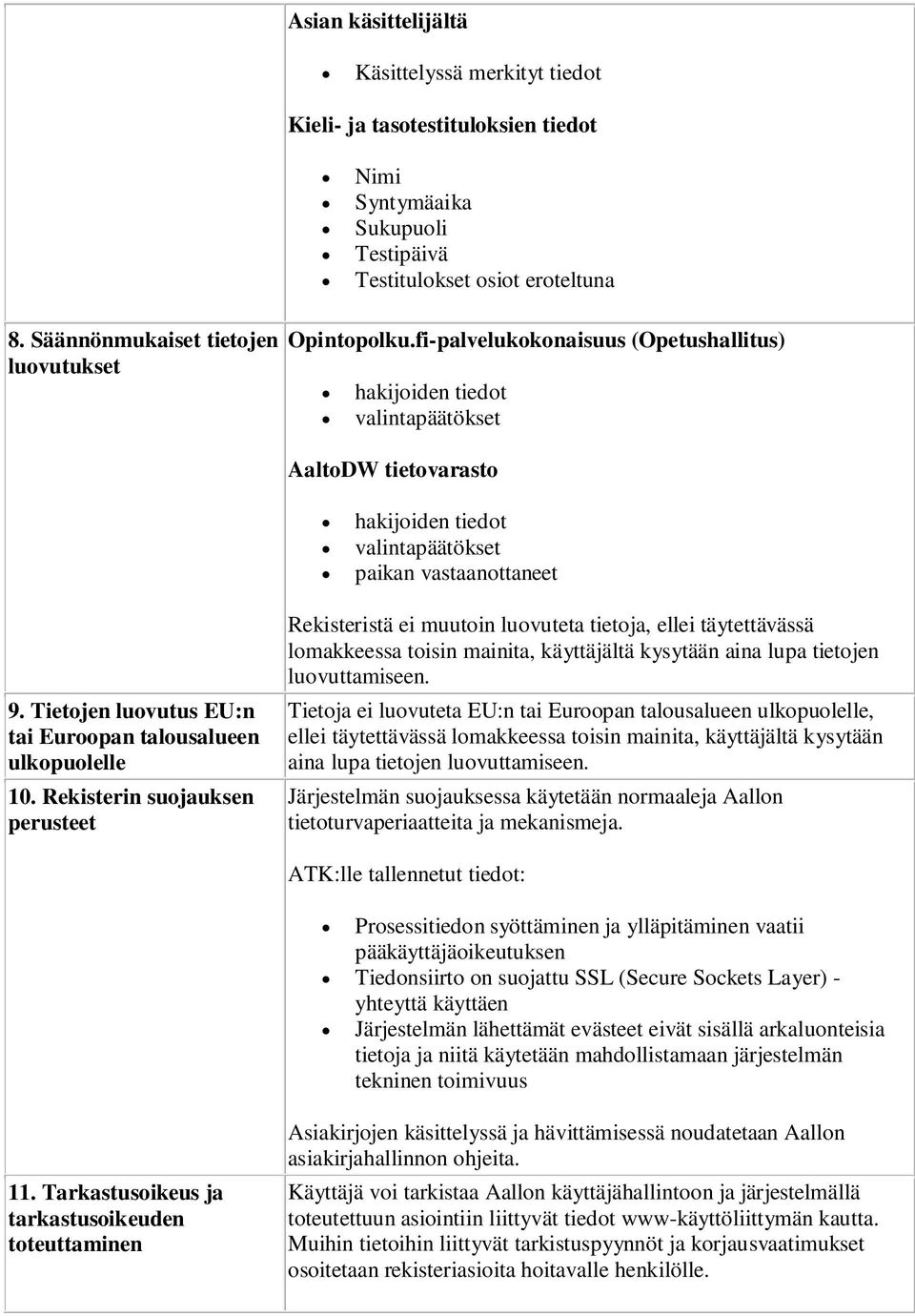 Tietojen luovutus EU:n tai Euroopan talousalueen ulkopuolelle 10.