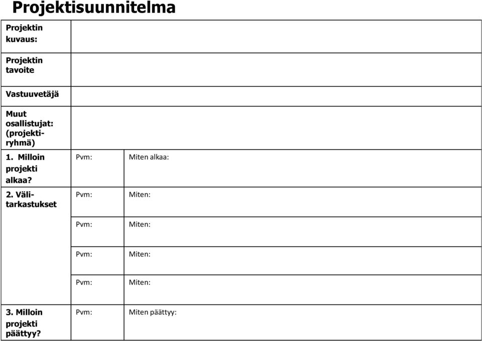 Milloin projekti alkaa? 2.
