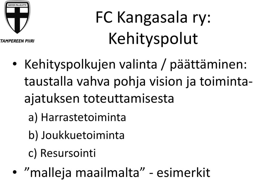 toimintaajatuksen toteuttamisesta a) Harrastetoiminta