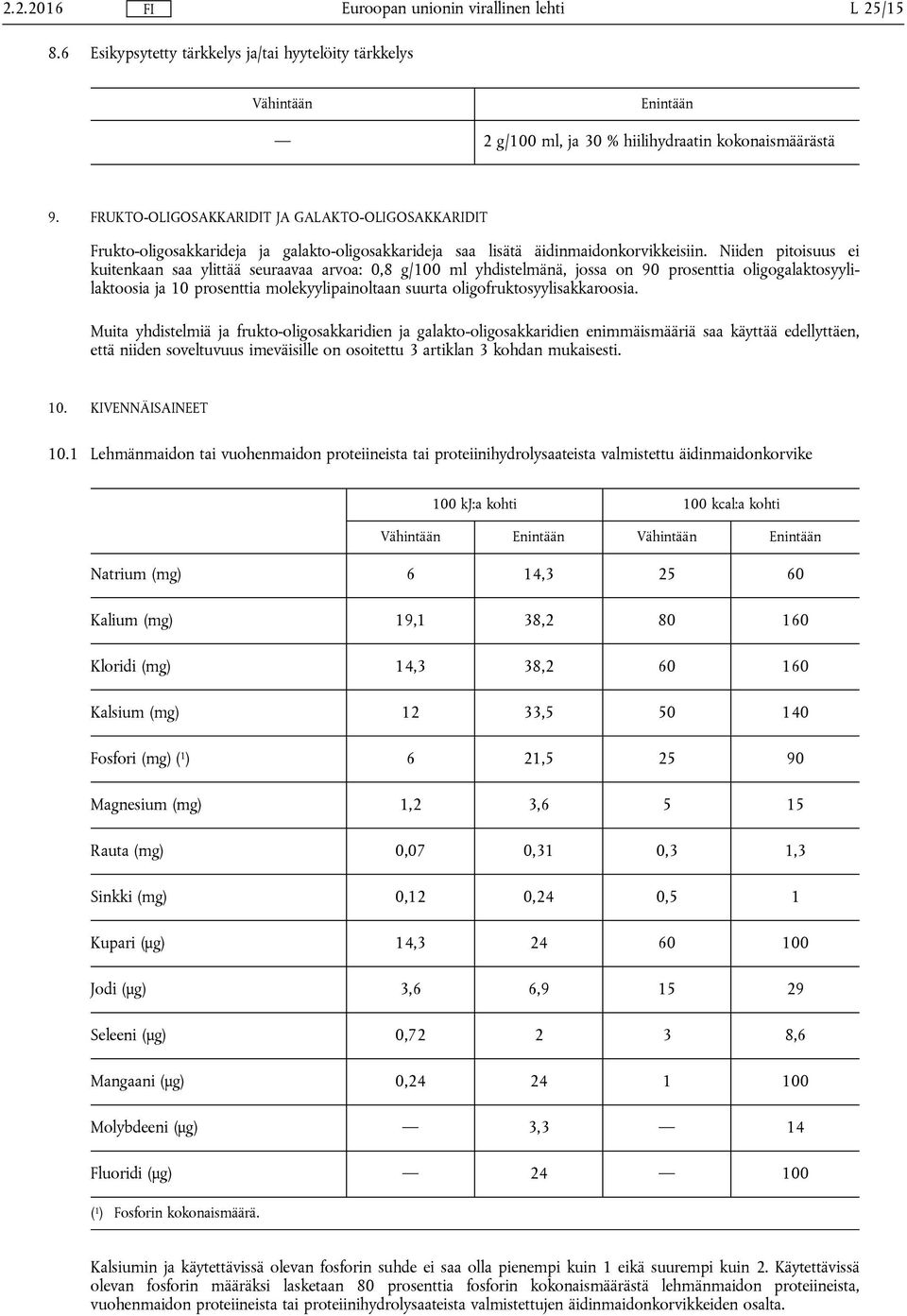 Niiden pitoisuus ei kuitenkaan saa ylittää seuraavaa arvoa: 0,8 g/100 ml yhdistelmänä, jossa on 90 prosenttia oligogalaktosyylilaktoosia ja 10 prosenttia molekyylipainoltaan suurta