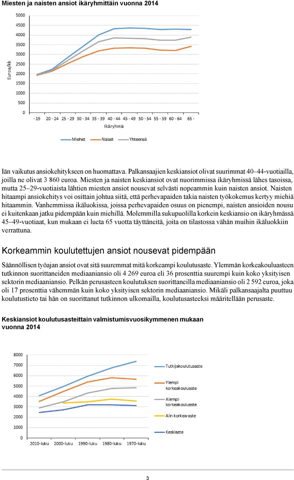 Naisten hitaampi ansiokehitys voi osittain johtua siitä, että perhevapaiden takia naisten työkokemus kertyy miehiä hitaammin.