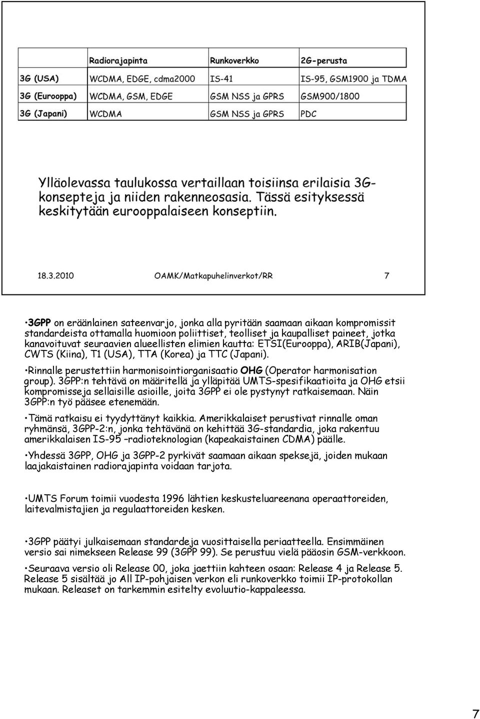 3GPP:n tehtävä on määritellä ja ylläpitää UMTS-spesifikaatioita ja OHG etsii kompromisseja sellaisille asioille, joita 3GPP ei ole pystynyt ratkaisemaan. Näin 3GPP:n työ pääsee etenemään.