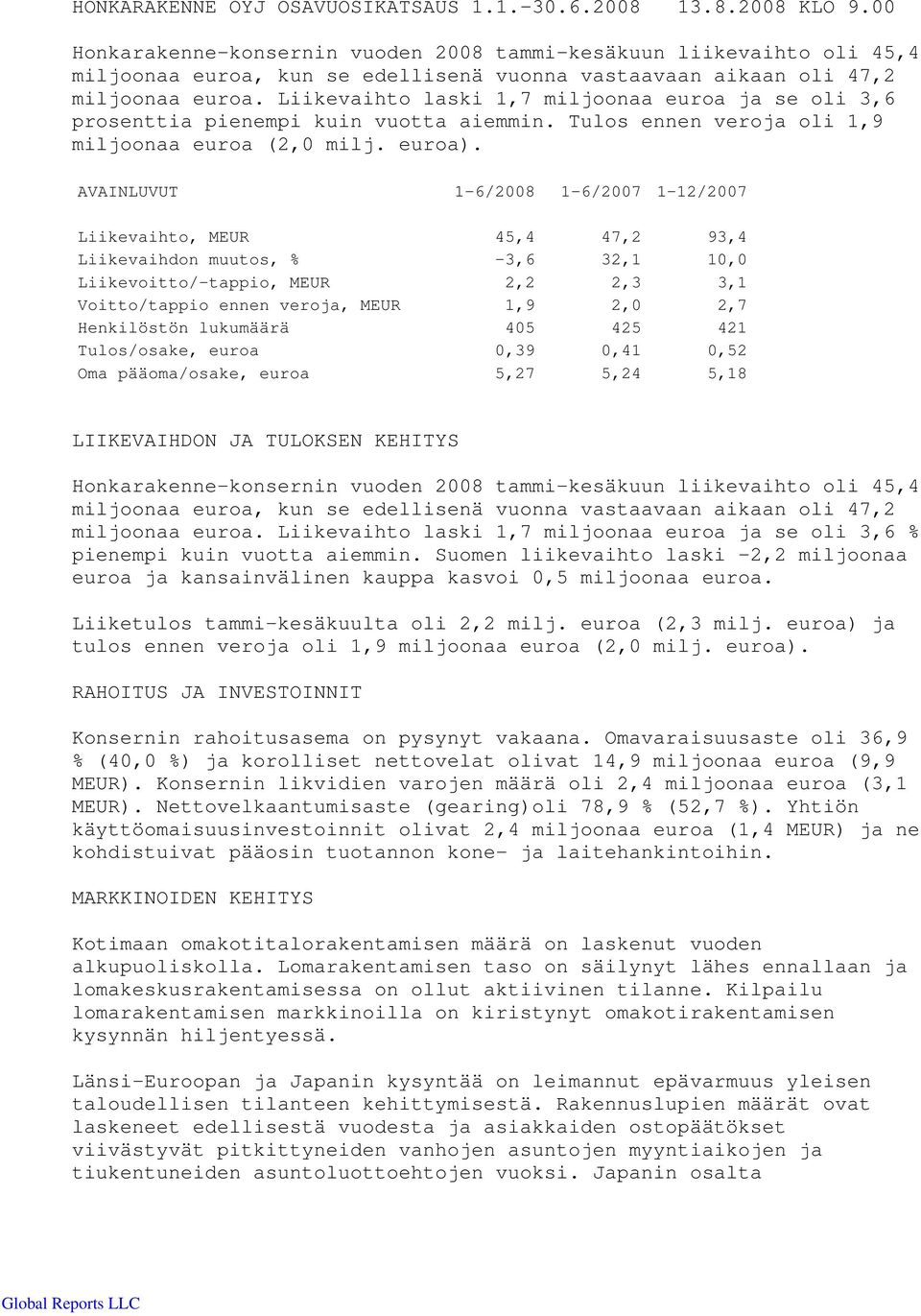 Liikevaihto laski 1,7 miljoonaa euroa ja se oli 3,6 prosenttia pienempi kuin vuotta aiemmin. Tulos ennen veroja oli 1,9 miljoonaa euroa (2,0 milj. euroa).