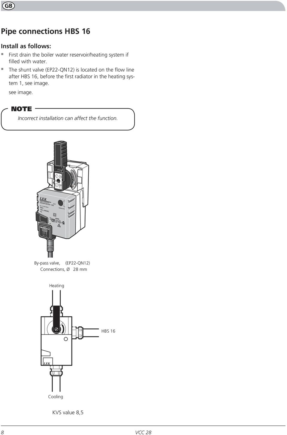 The shunt valve (EP22-QN12) is located on the flow line after HBS 16, before the first radiator in the