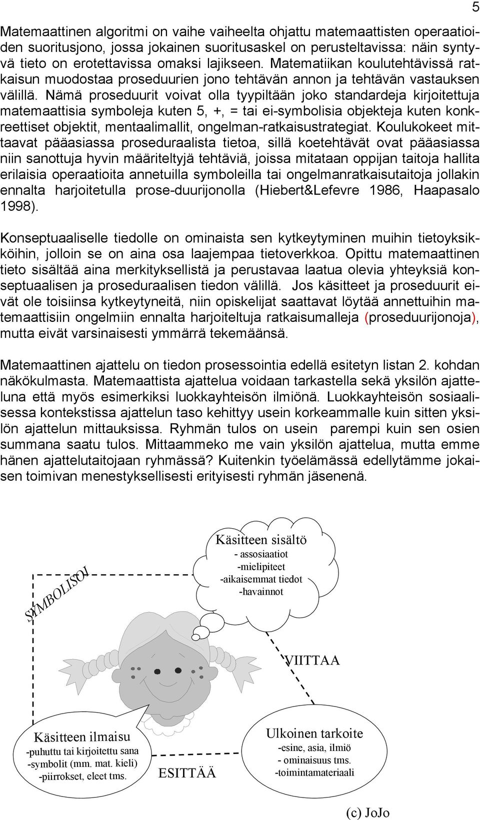 Nämä proseduurit voivat olla tyypiltään joko standardeja kirjoitettuja matemaattisia symboleja kuten 5, +, = tai ei-symbolisia objekteja kuten konkreettiset objektit, mentaalimallit,