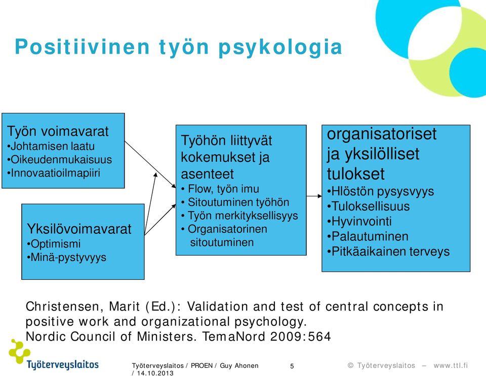 yksilölliset tulokset Hlöstön pysysvyys Tuloksellisuus Hyvinvointi Palautuminen Pitkäaikainen terveys Christensen, Marit (Ed.