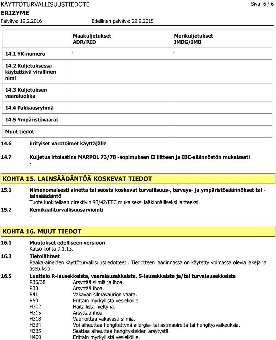 LAINSÄÄDÄNTÖÄ KOSKEVAT TIEDOT 15.