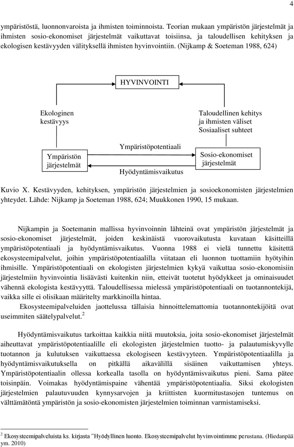 (Nijkamp & Soeteman 1988, 624) HYVINVOINTI Ekologinen kestävyys Ympäristön järjestelmät Ympäristöpotentiaali Hyödyntämisvaikutus Taloudellinen kehitys ja ihmisten väliset Sosiaaliset suhteet