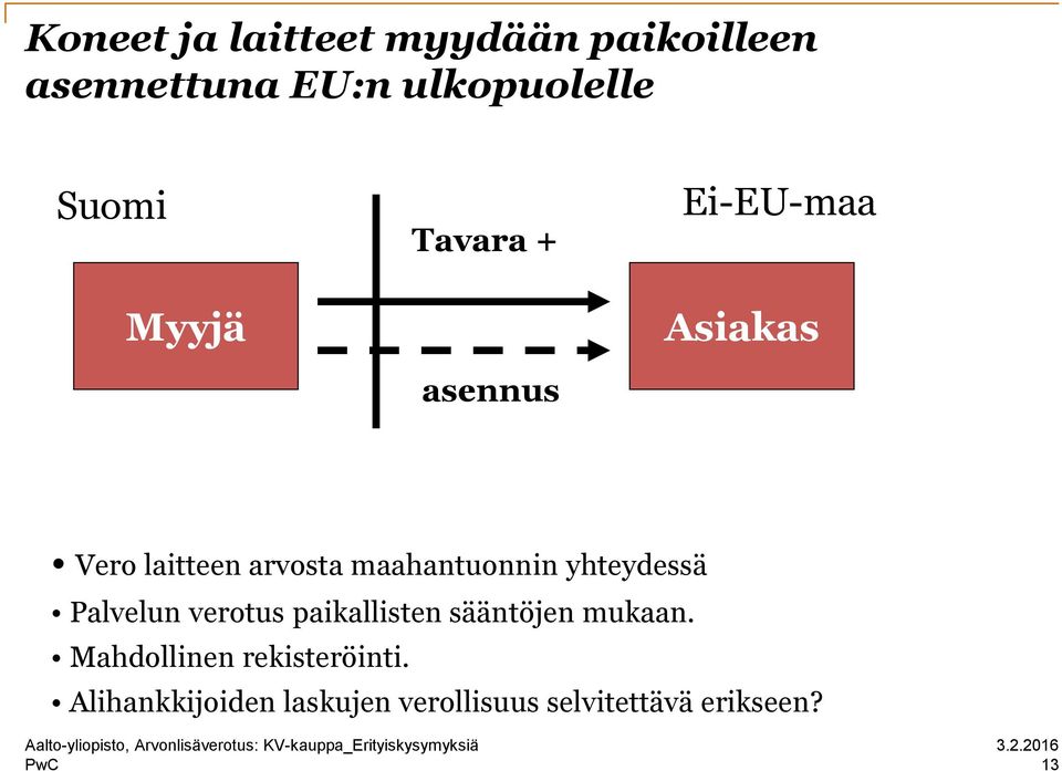 maahantuonnin yhteydessä Palvelun verotus paikallisten sääntöjen mukaan.