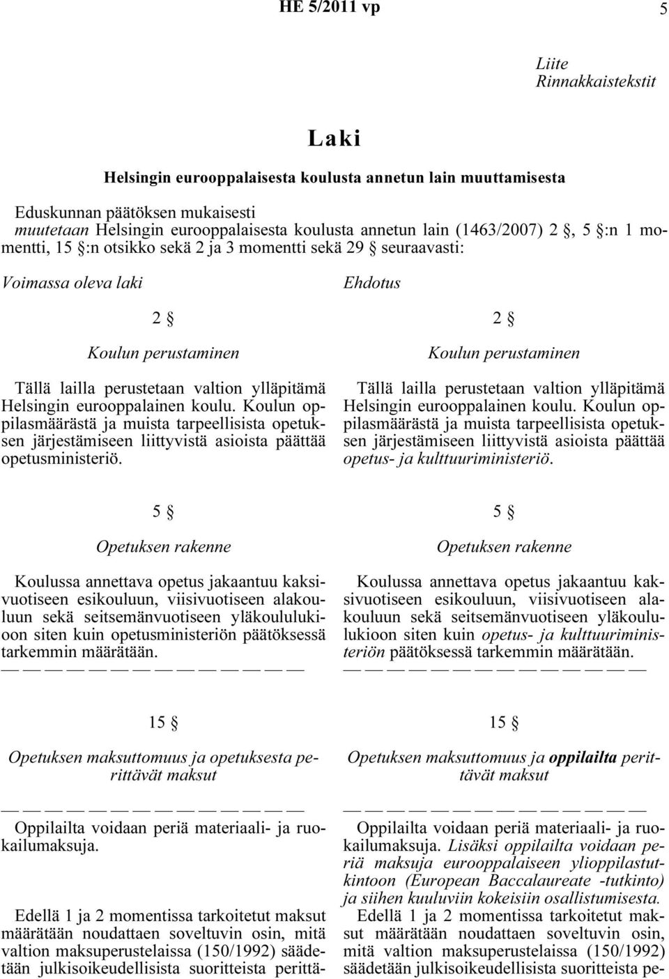 eurooppalainen koulu. Koulun oppilasmäärästä ja muista tarpeellisista opetuksen järjestämiseen liittyvistä asioista päättää opetusministeriö.