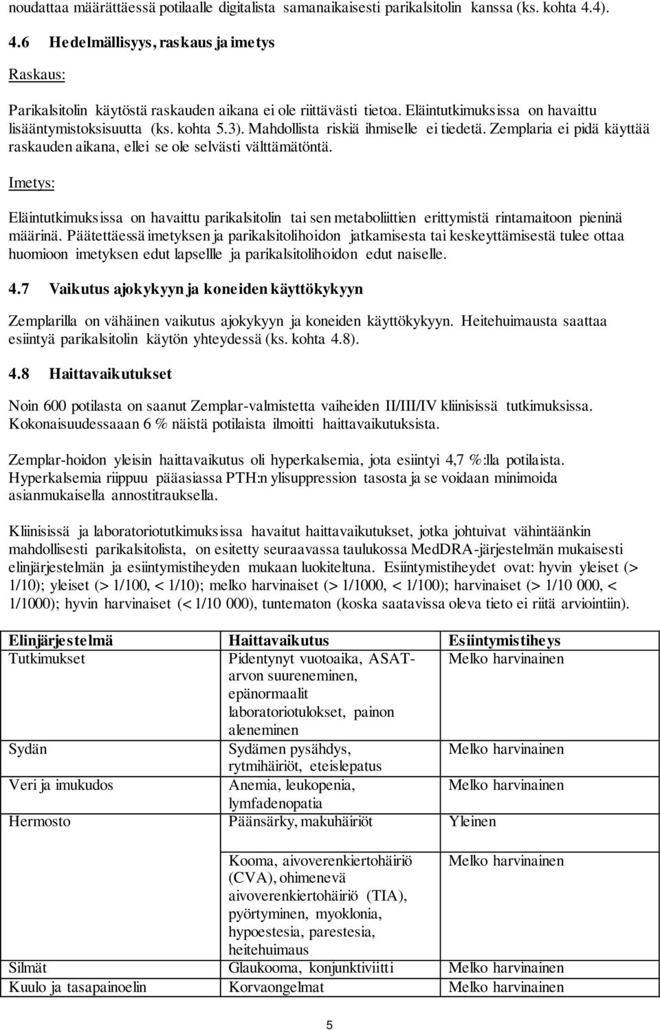 Mahdollista riskiä ihmiselle ei tiedetä. Zemplaria ei pidä käyttää raskauden aikana, ellei se ole selvästi välttämätöntä.