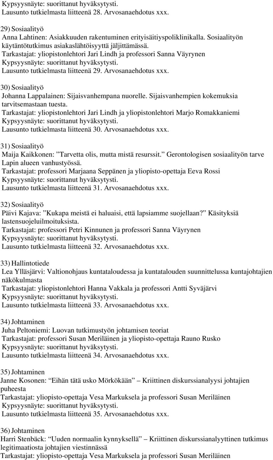 30) Sosiaalityö Johanna Lappalainen: Sijaisvanhempana nuorelle. Sijaisvanhempien kokemuksia tarvitsemastaan tuesta.