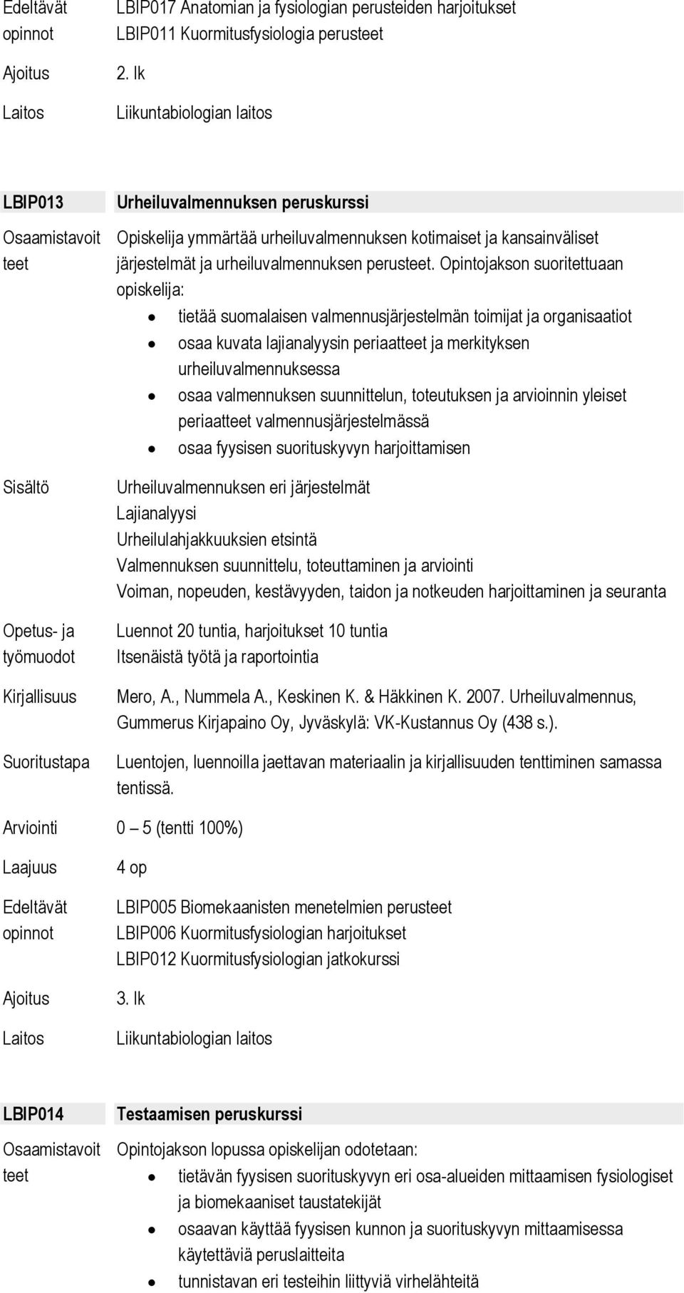 Opintojakson suoritettuaan opiskelija: tietää suomalaisen valmennusjärjestelmän toimijat ja organisaatiot osaa kuvata lajianalyysin periaat ja merkityksen urheiluvalmennuksessa osaa valmennuksen