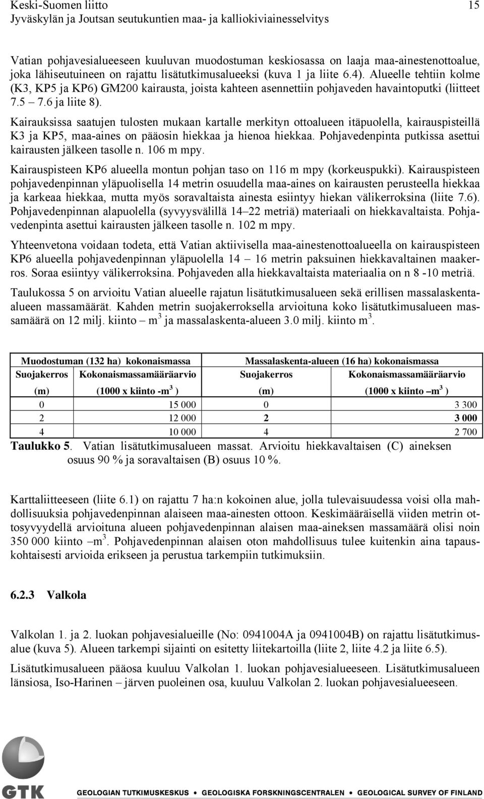 Kairauksissa saatujen tulosten mukaan kartalle merkityn ottoalueen itäpuolella, kairauspisteillä K3 ja KP5, maa-aines on pääosin hiekkaa ja hienoa hiekkaa.