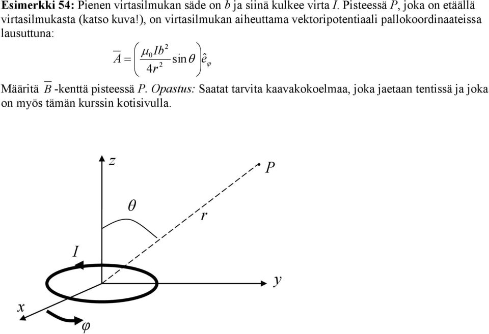 ), on virtasilmukan aiheuttama vektoripotentiaali pallokoordinaateissa lausuttuna: 2 Ib A sin