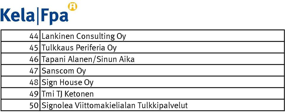 47 Sanscom Oy 48 Sign House Oy 49 Tmi TJ