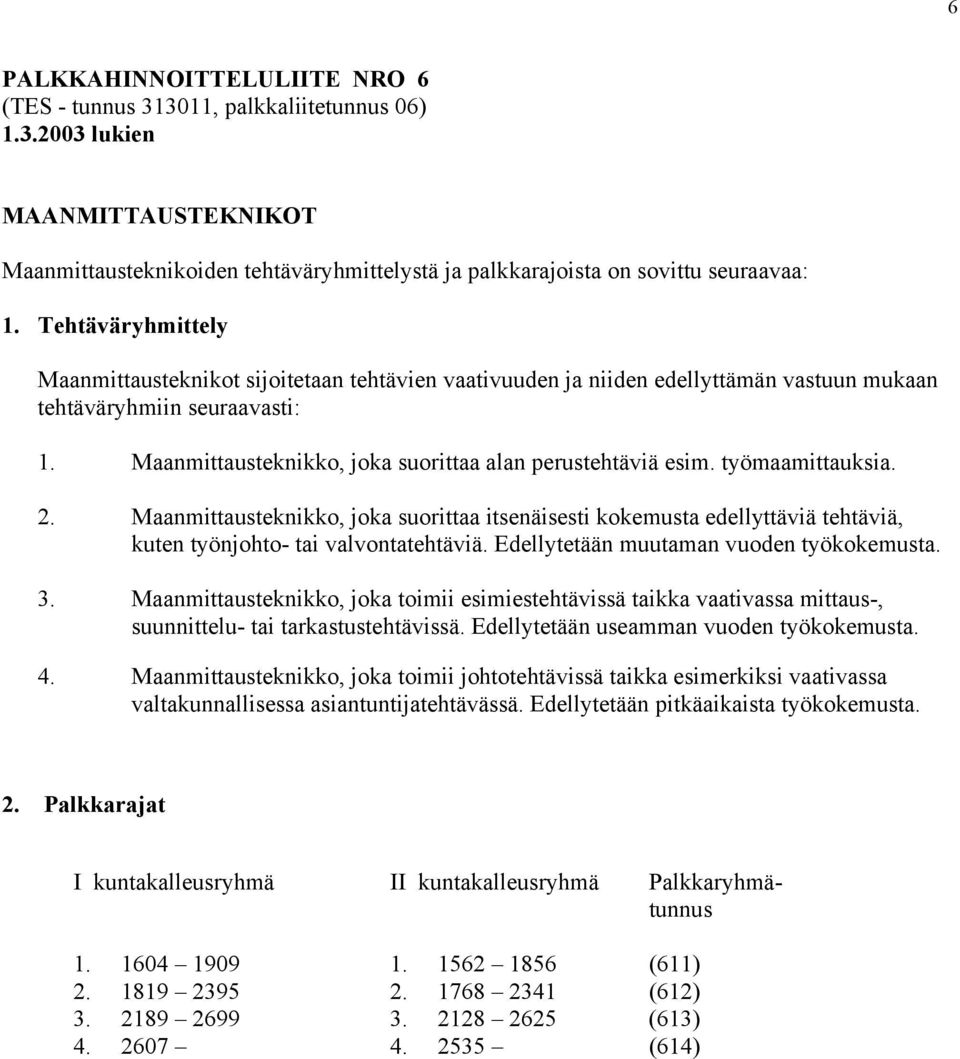 Maanmittausteknikko, joka suorittaa itsenäisesti kokemusta edellyttäviä tehtäviä, kuten työnjohto- tai valvontatehtäviä. Edellytetään muutaman vuoden työkokemusta. 3.