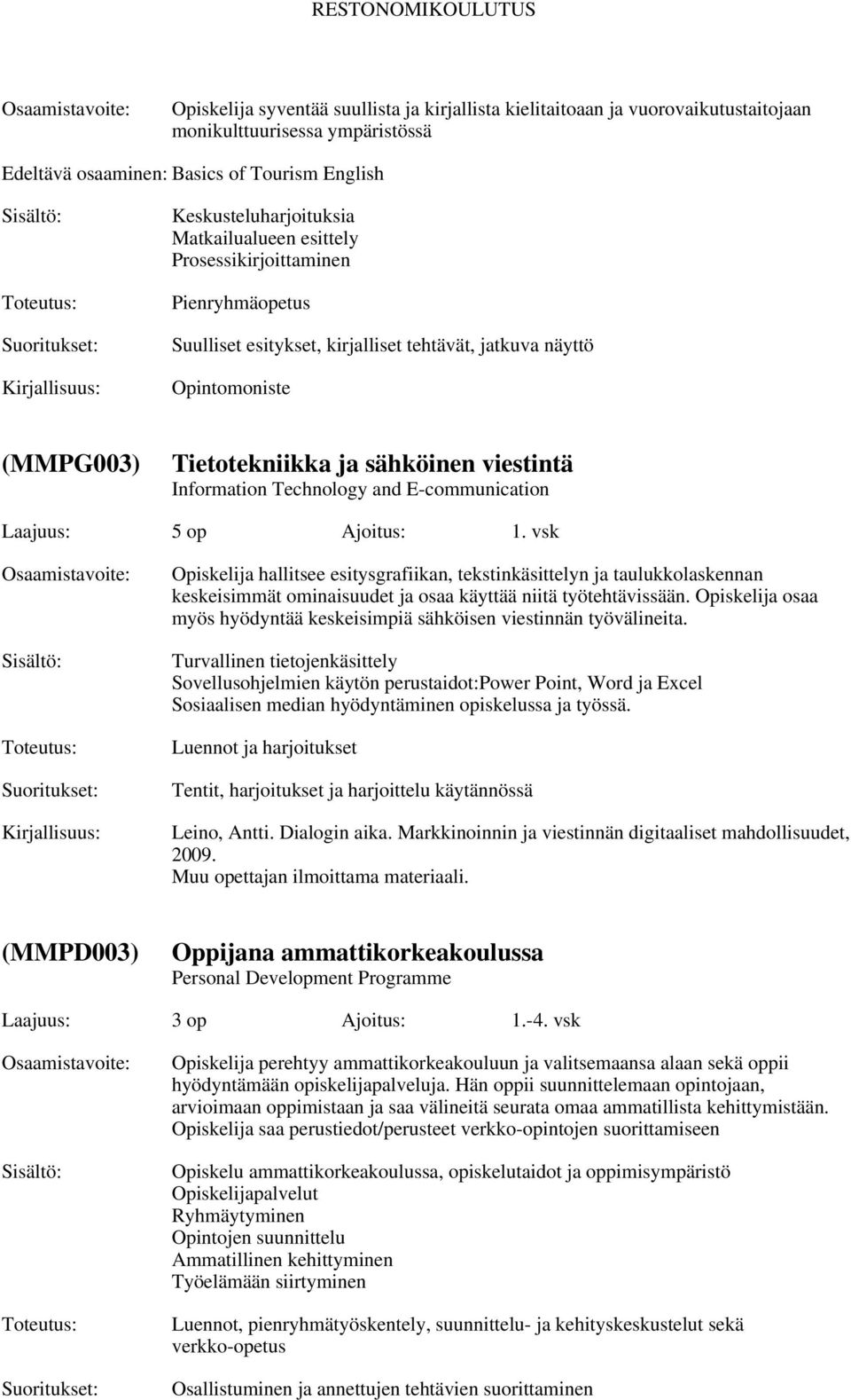 Technology and E-communication Laajuus: 5 op Ajoitus: 1.