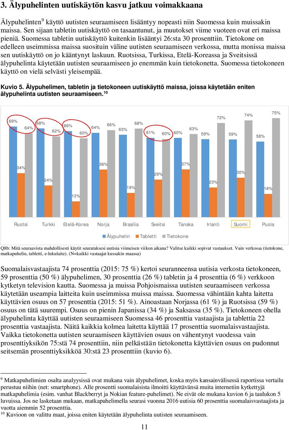 Tietokone on edelleen useimmissa maissa suosituin väline uutisten seuraamiseen verkossa, mutta monissa maissa sen uutiskäyttö on jo kääntynyt laskuun.