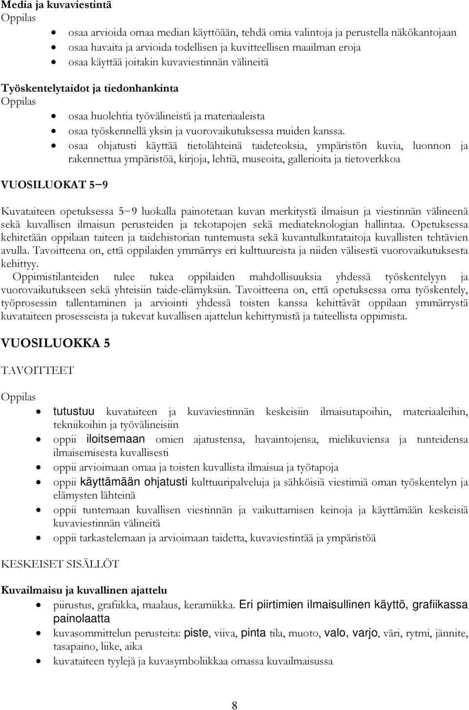 osaa ohjatusti käyttää tietolähteinä taideteoksia, ympäristön kuvia, luonnon ja rakennettua ympäristöä, kirjoja, lehtiä, museoita, gallerioita ja tietoverkkoa VUOSILUOKAT 5 9 Kuvataiteen opetuksessa