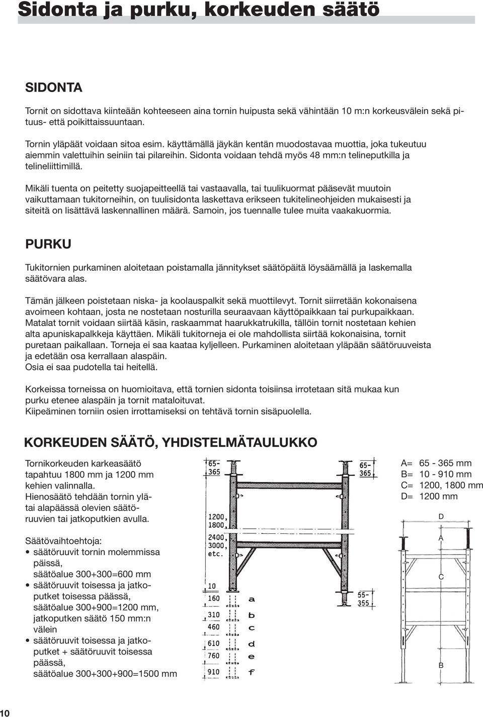 Sidonta voidaan tehdä myös 48 mm:n telineputkilla ja telineliittimillä.