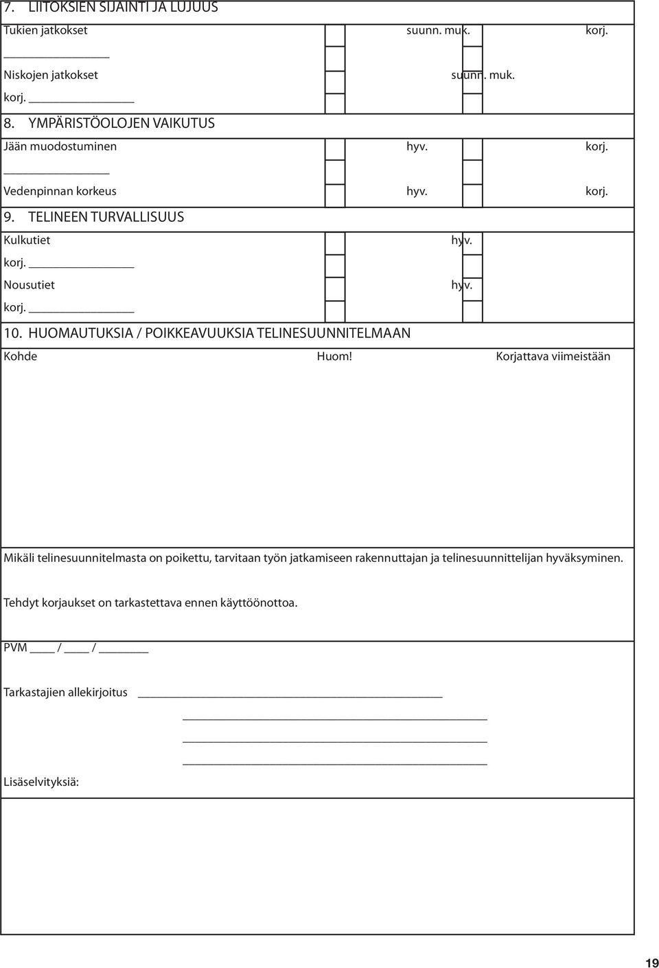 korj. 10. HUOMAUTUKSIA / POIKKEAVUUKSIA TELINESUUNNITELMAAN Kohde Huom!