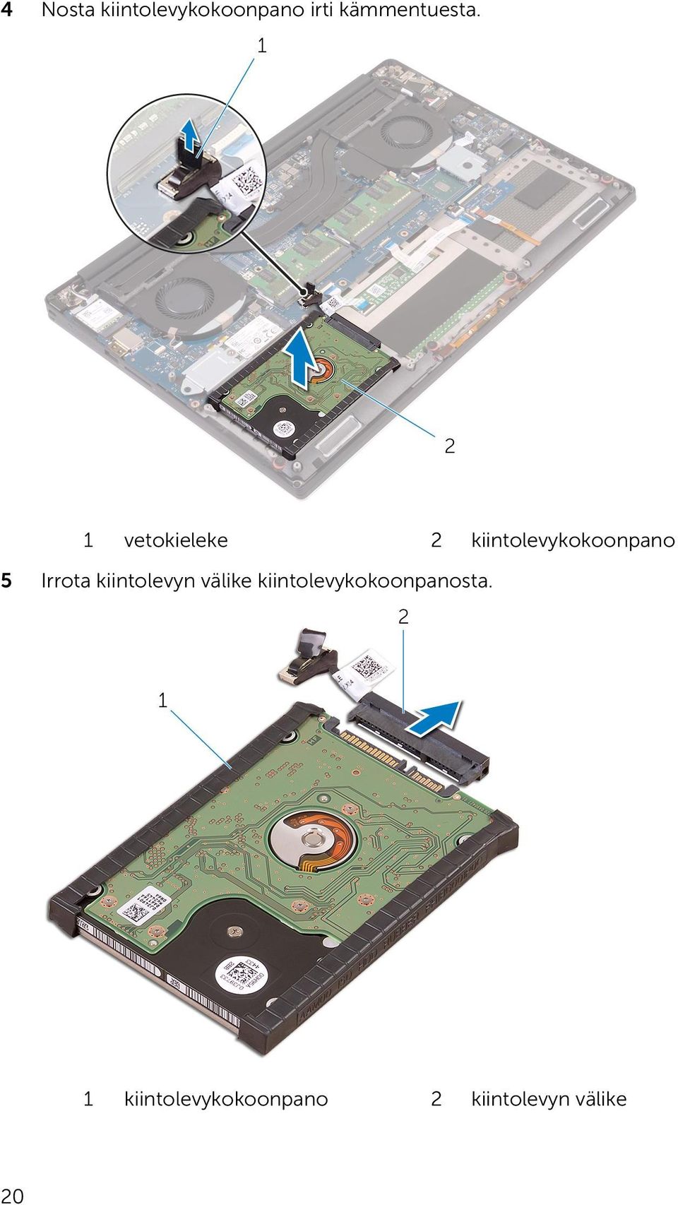 1 vetokieleke 2 kiintolevykokoonpano 5 Irrota