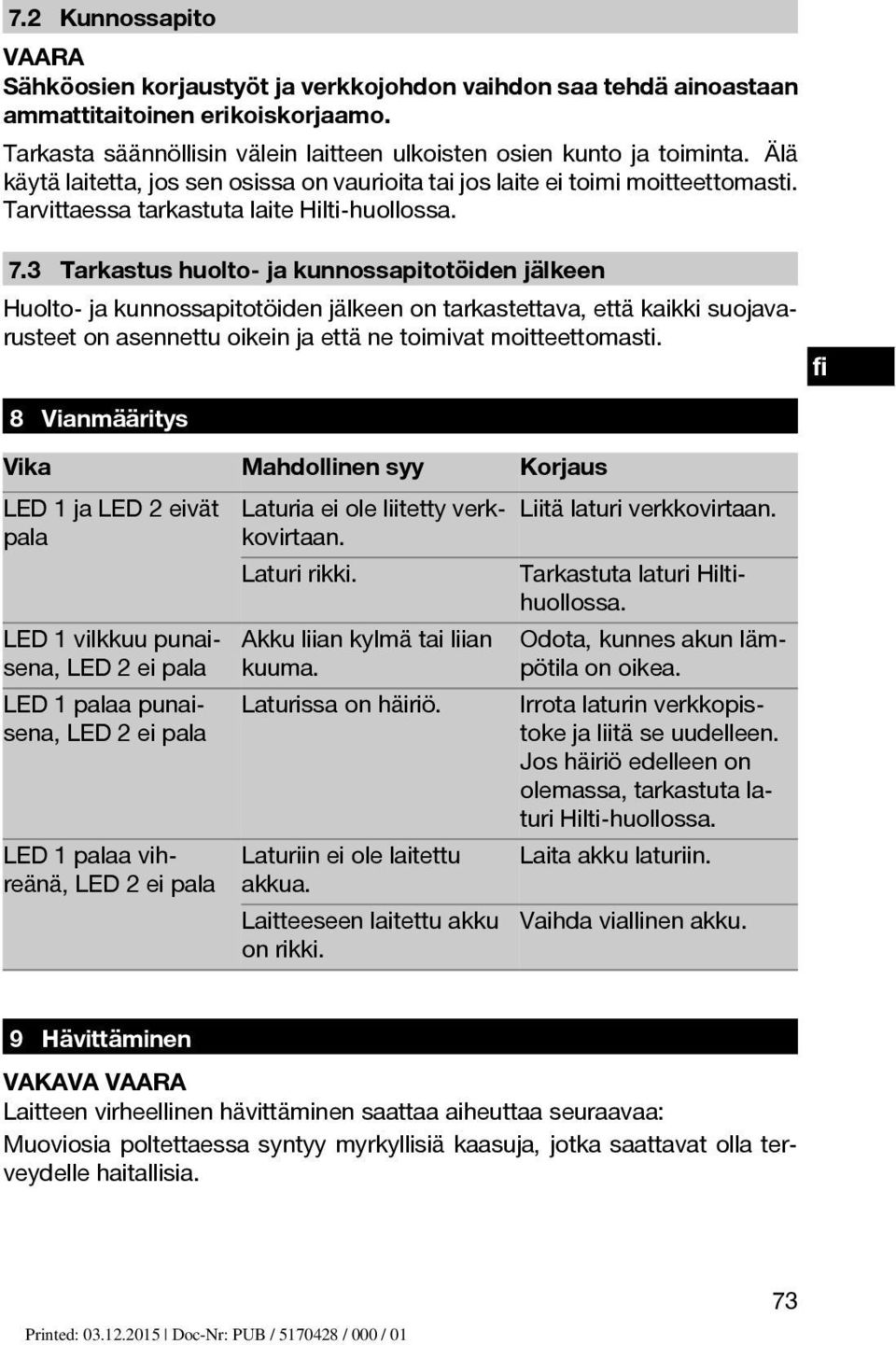 3 Tarkastus huolto- ja kunnossapitotöiden jälkeen Huolto- ja kunnossapitotöiden jälkeen on tarkastettava, että kaikki suojavarusteet on asennettu oikein ja että ne toimivat moitteettomasti.