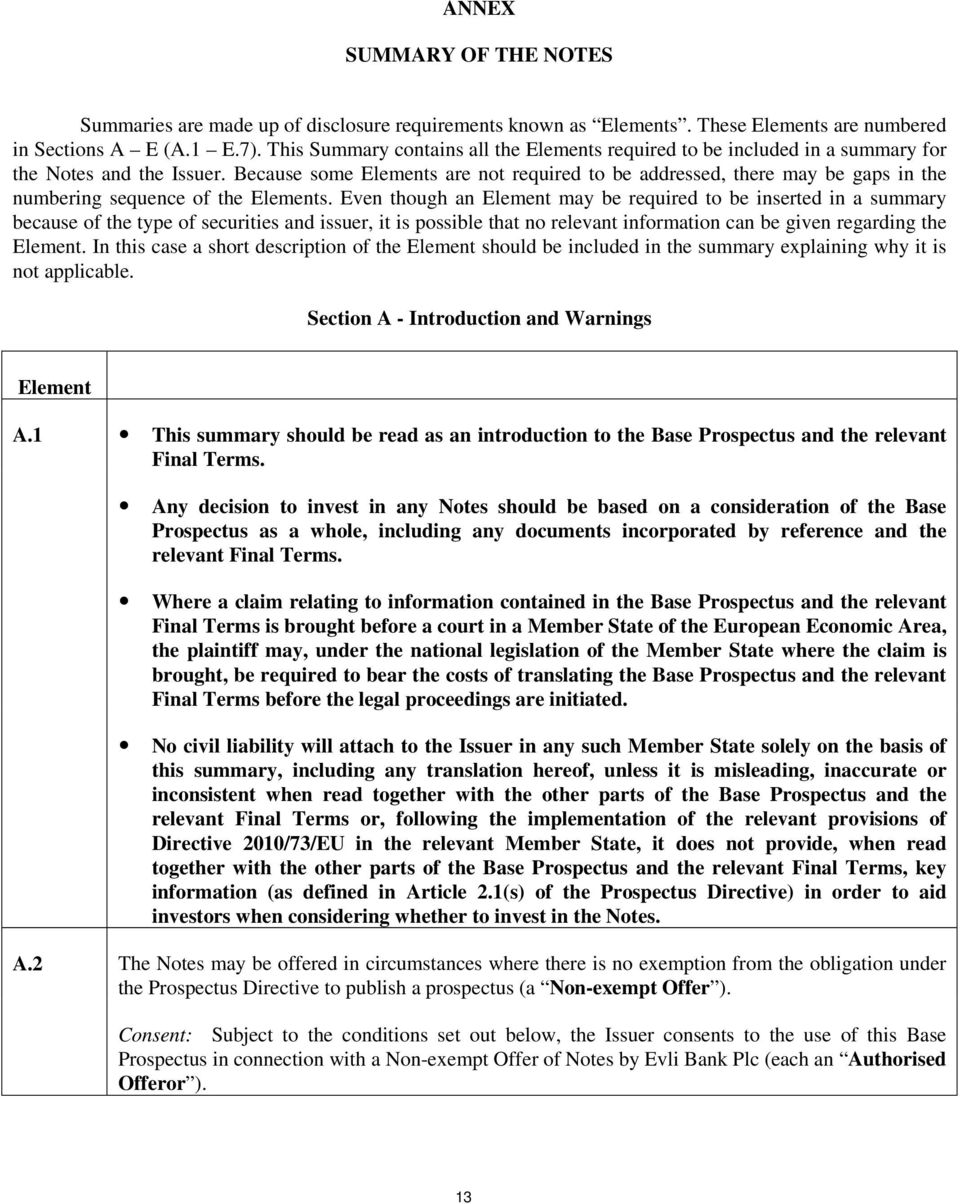 Because some Elements are not required to be addressed, there may be gaps in the numbering sequence of the Elements.