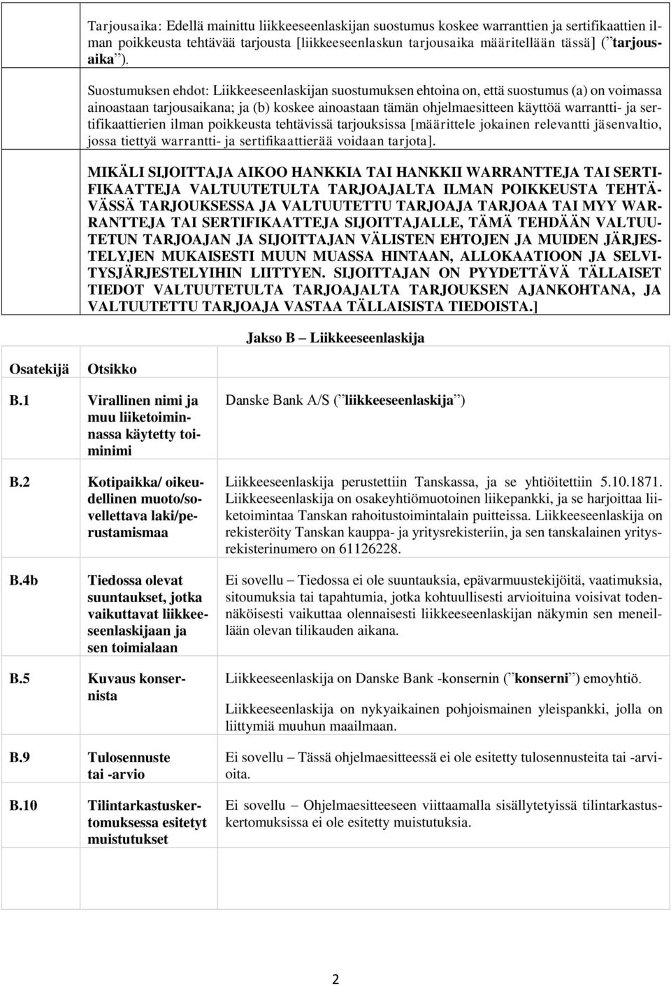 sertifikaattierien ilman poikkeusta tehtävissä tarjouksissa [määrittele jokainen relevantti jäsenvaltio, jossa tiettyä warrantti- ja sertifikaattierää voidaan tarjota].