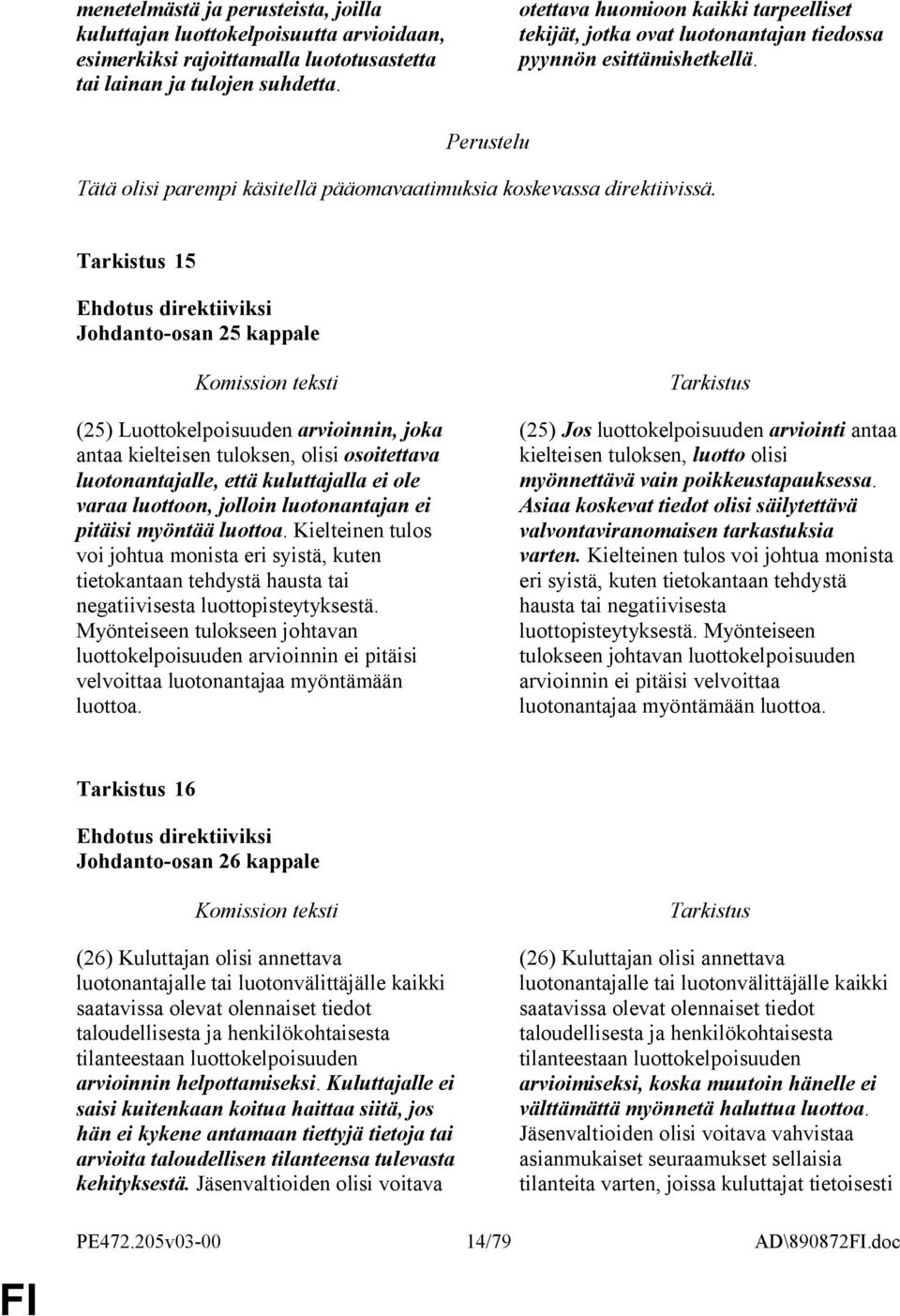 15 Johdanto-osan 25 kappale (25) Luottokelpoisuuden arvioinnin, joka antaa kielteisen tuloksen, olisi osoitettava luotonantajalle, että kuluttajalla ei ole varaa luottoon, jolloin luotonantajan ei