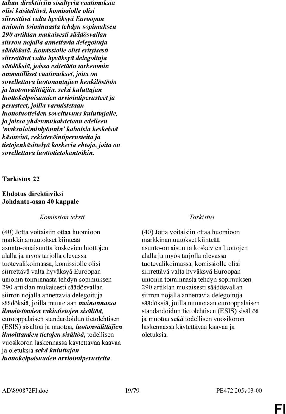 Komissiolle olisi erityisesti siirrettävä valta hyväksyä delegoituja säädöksiä, joissa esitetään tarkemmin ammatilliset vaatimukset, joita on sovellettava luotonantajien henkilöstöön ja