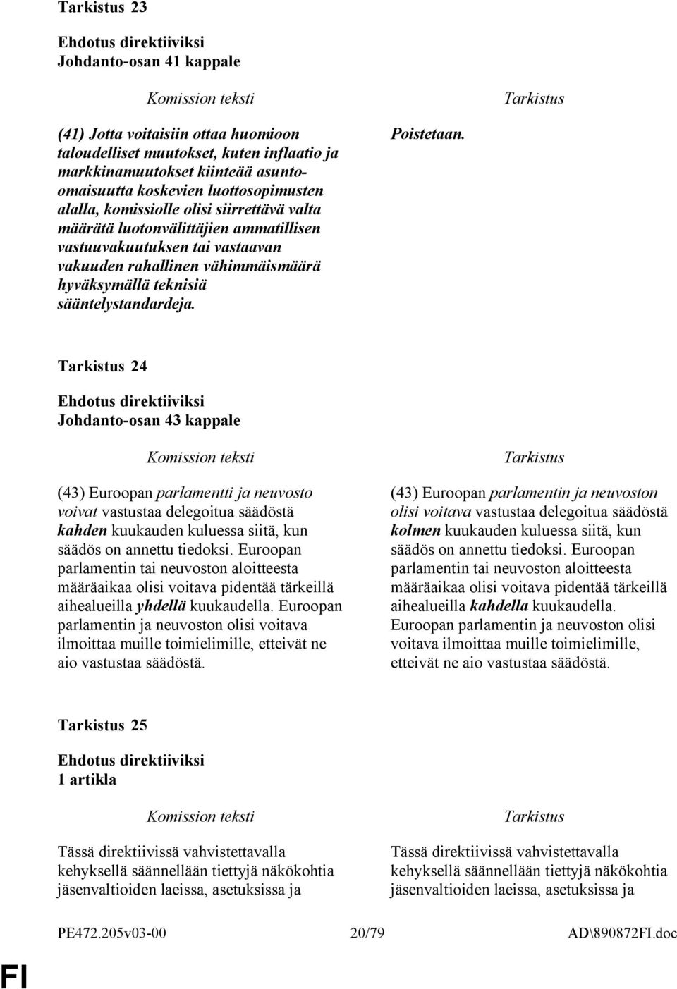 24 Johdanto-osan 43 kappale (43) Euroopan parlamentti ja neuvosto voivat vastustaa delegoitua säädöstä kahden kuukauden kuluessa siitä, kun säädös on annettu tiedoksi.