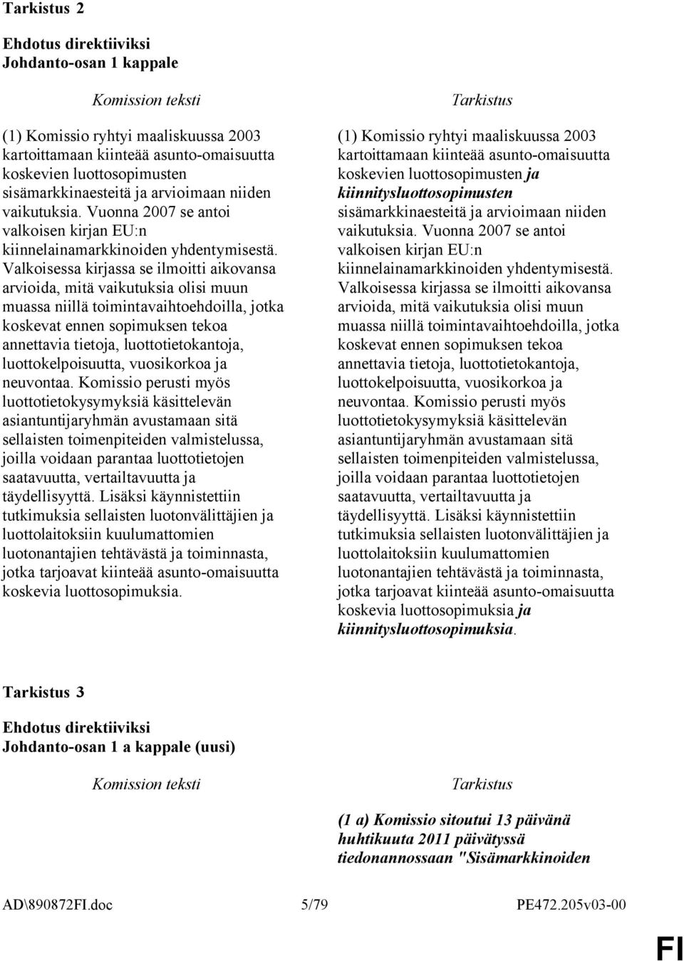 Valkoisessa kirjassa se ilmoitti aikovansa arvioida, mitä vaikutuksia olisi muun muassa niillä toimintavaihtoehdoilla, jotka koskevat ennen sopimuksen tekoa annettavia tietoja, luottotietokantoja,