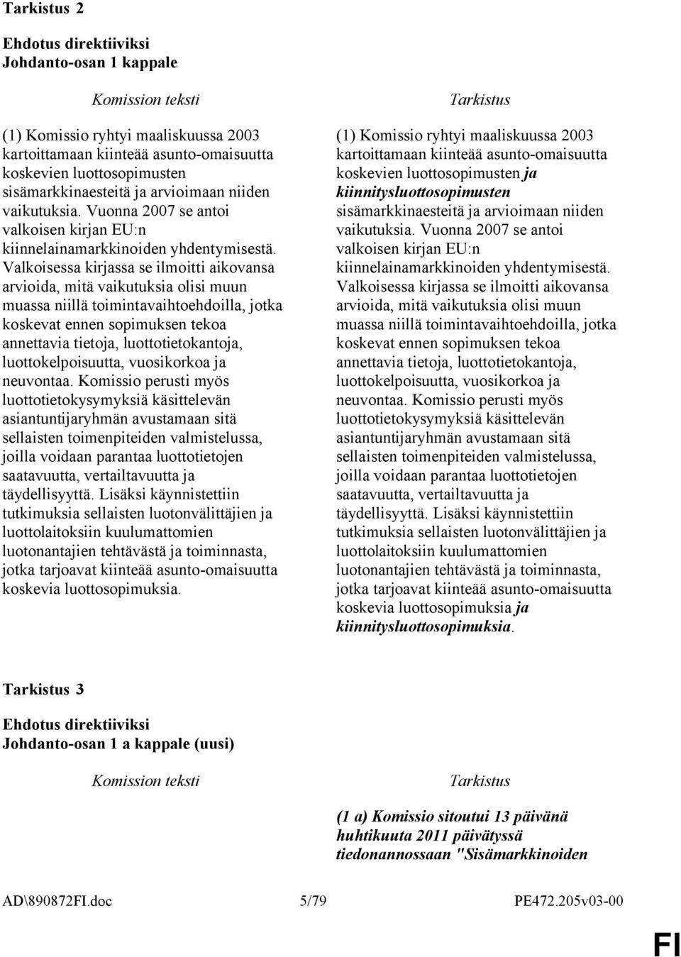 Valkoisessa kirjassa se ilmoitti aikovansa arvioida, mitä vaikutuksia olisi muun muassa niillä toimintavaihtoehdoilla, jotka koskevat ennen sopimuksen tekoa annettavia tietoja, luottotietokantoja,