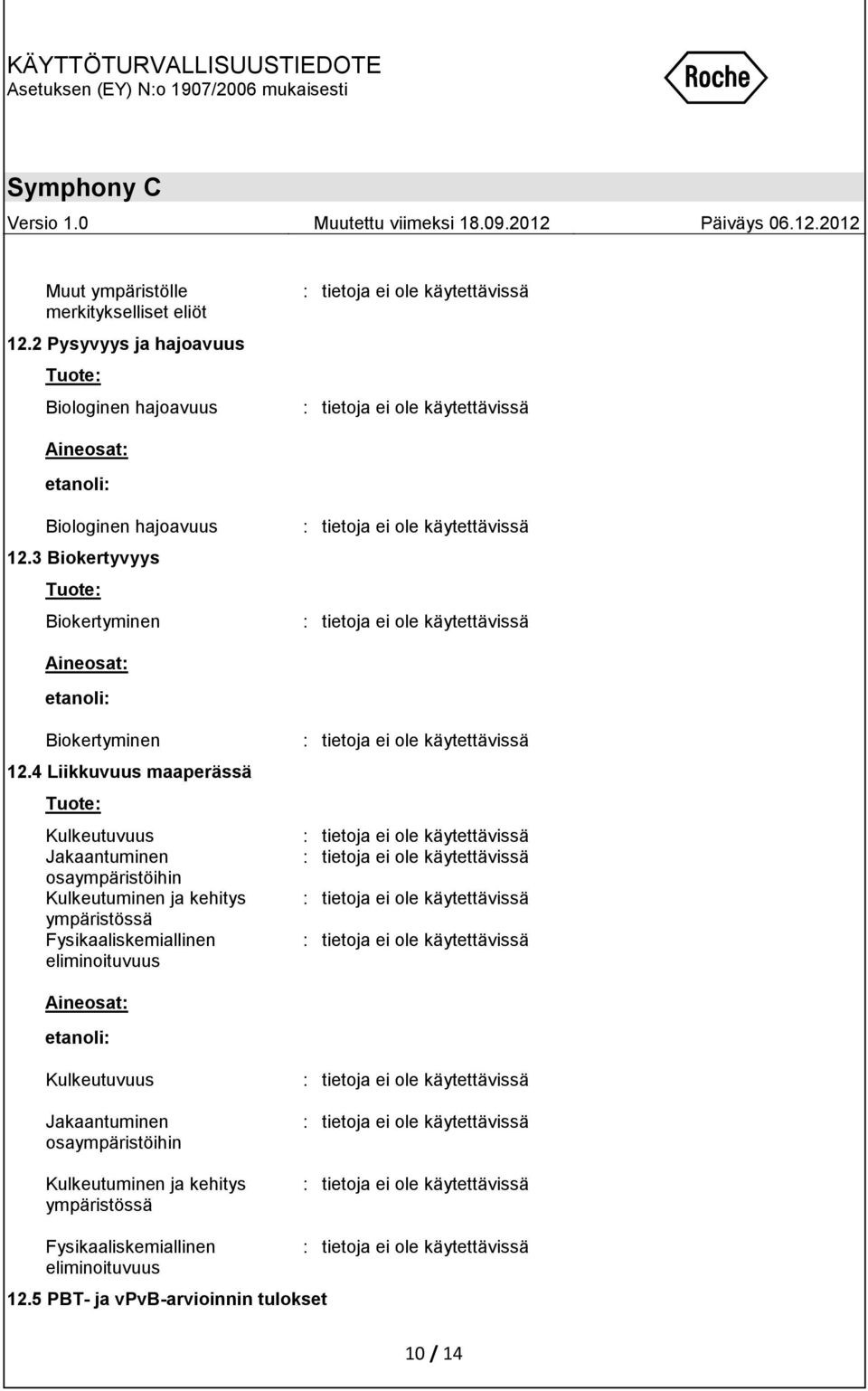 3 Biokertyvyys Tuote: Biokertyminen Aineosat: etanoli: Biokertyminen 12.
