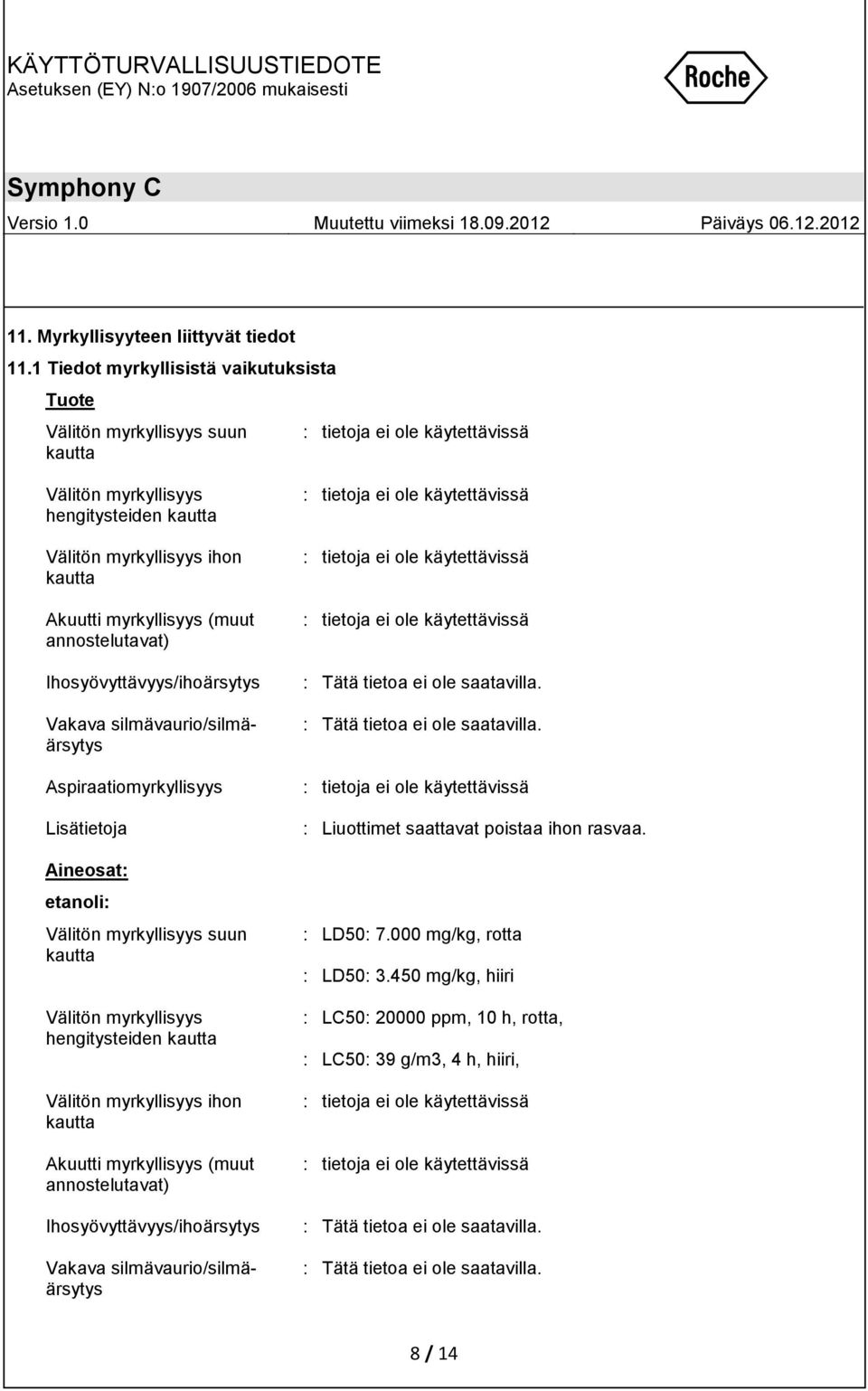 Ihosyövyttävyys/ihoärsytys Vakava silmävaurio/silmäärsytys Aspiraatiomyrkyllisyys Lisätietoja Aineosat: etanoli: Välitön myrkyllisyys suun kautta Välitön myrkyllisyys hengitysteiden kautta Välitön